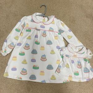 Tbbc L/s holly day dress in piece of cake and matching dolly outfit size 4